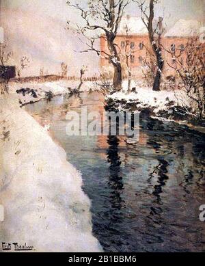 Frits Thaulow - Rio en Invierno. Stockfoto