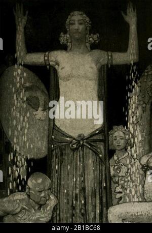 Fritz Erler - Ausgabe aus dem Gobelinentwurf für den Saal der Goldschmiede auf der Ausstellung München 1908. Stockfoto