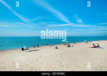 Strand in Pineda de Mar, Barcelona, Spanien Stockfoto