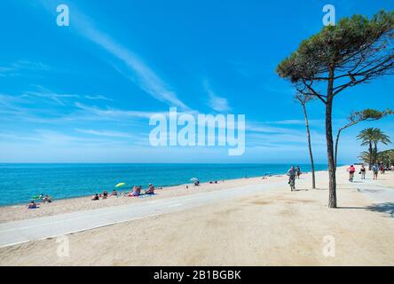 Strand in Pineda de Mar, Barcelona, Spanien Stockfoto