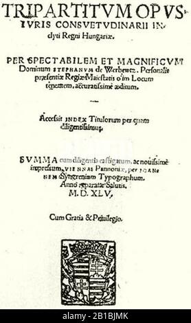 Titelseite von Tripartum das Gesetzbuch Ungarns. Stockfoto