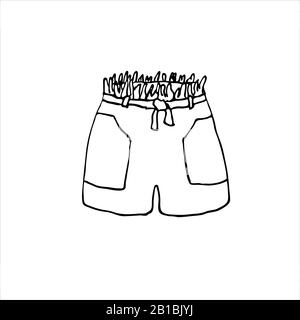 Shorts. Sommerkleidung und Accessoires. Cartoon-Doodle-Skizze kann in Karten, Postern, Flyern, Bannern, Logo, Kleidungsdesign, Mode, Textildrucken usw. verwendet werden. Vector Illustration EPS10 Stock Vektor