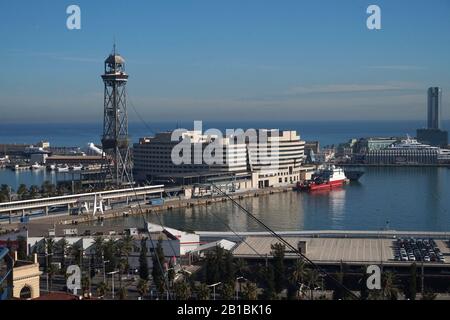 Der Hafen und das World Trade Center Barcelona, Spanien Stockfoto