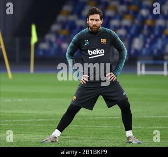 Neapel, Italien. Februar 2020. Februar 2020; Stadio San Paolo, Neapel, Kampanien, Italien; UEFA Champions League Fußball, Neapel gegen Barcelona, Barcelona Training Lionel Messi von Barcelona Credit: Action Plus Sports Images/Alamy Live News Stockfoto