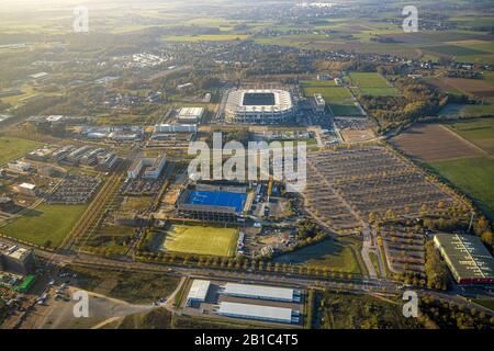 Luftbild, Fußballstadion BORUSSIA-PARK, Fußballclub Borussia Mönchengladbach, Mönchengladbach, Niederrhein, Nordrhein-Westfalen, Deutschland, Ar Stockfoto