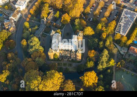 Luftbild, Schloss Neersen, Technisches Rathaus, Willich, Niederrhein, Nordrhein-Westfalen, Deutschland, Wald, Schloss, DEU, Europa, Grüner Baum Stockfoto