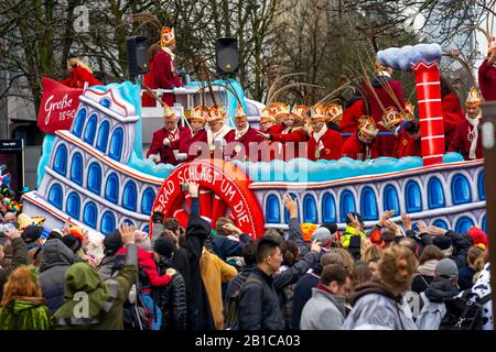 Schrove-Montagszug in DŸsseldorf, Straßenkarneval, Motivwagen im Karneval, Stockfoto