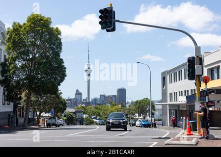 Blick auf die Stadt vom College Hill, Ponsonby, Auckland, Auckland Region, Neuseeland Stockfoto