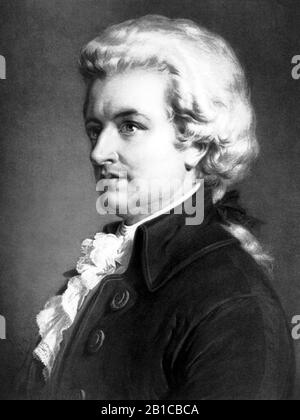 Vintage-Porträt des Komponisten Wolfgang Amadeus Mozart (1750-1730-1). Druck ca. 1913 von Eugene A Perry. Stockfoto