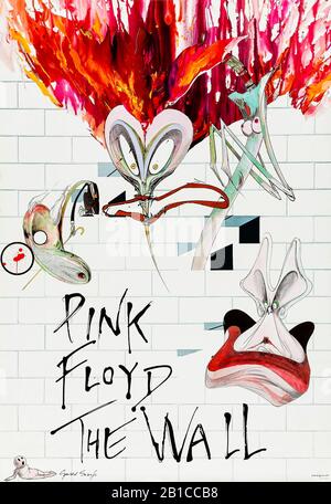 "The Wall"-Albumplakat von Harvest Records aus dem Jahr 1979 zur Promotion des 11. Studioalbums der englischen Rockband Pink Floyd mit Kunstwerken von Gerald Scarfe. Stockfoto