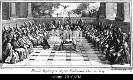 Gallia Christana, 1715, T1 (Seite 35 Crop) - assemblée d'évêques. Stockfoto