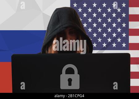 Hackerdaten von Frauen verstoßen gegen China im Vergleich zum russischen Cyberkrieg Stockfoto
