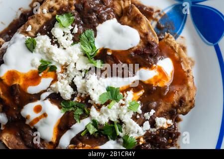 Enfrijoladas, Vegetarische Mexikanische Küche, Typische Gerichte Von Antojitos Stockfoto