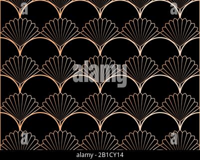 Art Deco Vector Illustration Nahtloses Muster mit traditionellem Art-Deco-Schmuck auf schwarzem Hintergrund Stockfoto