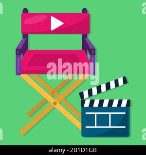 Director Chair mit isoliertem Clapperboard für Vektorgrafiken im Filmkonzept Stock Vektor