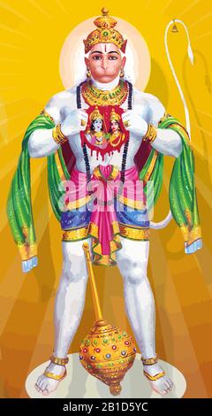 Hanuman Weißer gott Affe inder heilige jayanti Illustration Stockfoto