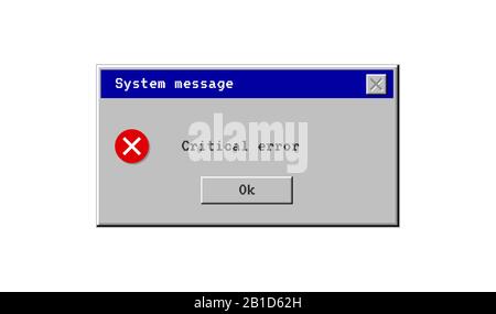 Kritischer Fehler. Systemnachrichtenfenster alter Stil. Virus-Popup-Symbol. Vektor-pc-Warnung. Pixelschnittstelle Stock Vektor