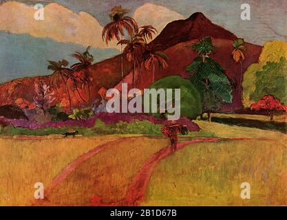 Tahitianische Landschaft (1893) Gemälde des 19. Jahrhunderts von Paul Gauguin - Sehr hohe Auflösung und Qualitätsbild Stockfoto