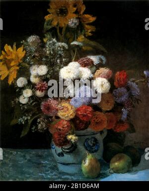 Blumen in einer Vase (1869) - Gemälde aus dem 19. Jahrhundert von Pierre-Auguste Renoir - Sehr hohe Auflösung und hochwertige Bilder Stockfoto