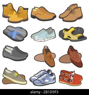 Herren Schuhe und Stiefel Schuhkollektion für verschiedene Jahreszeiten Stock Vektor