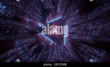 3D-Illustration Hintergrundtapete mit glänzendem Dreieck Neondesign Grafik-Artwork, futuristisches abstraktes buntes Holy Eye Design 3D Renderin Stock Vektor