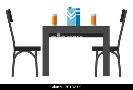 Stühle und Tischset mit Saftbrille für zwei Personen Stock Vektor
