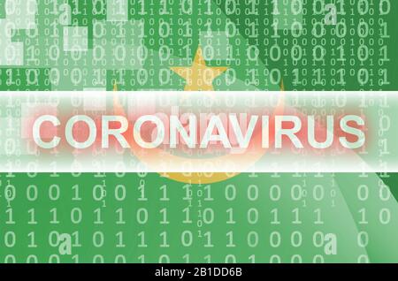 Mauretanien-Flagge und futuristische digitale abstrakte Komposition mit weißer Aufschrift aus Coronavirus. Covid-19-Konzept für Virusausbrüche Stockfoto