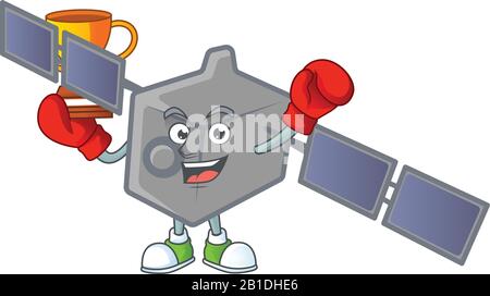 Super Cool Boxing Gewinner des Satellitennetzes im Maskottchen Cartoon-Design Stock Vektor