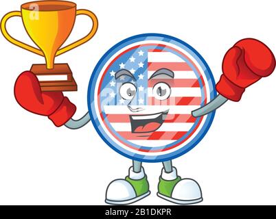 Super Cool Boxing Gewinner von Circle Badges USA im Maskottchen Cartoon-Design Stock Vektor