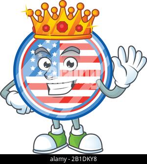 Ein schillerndes Kreisabzeichen USA, das von King auf dem Cartoon-Maskottchen-Design stilisiert wurde Stock Vektor