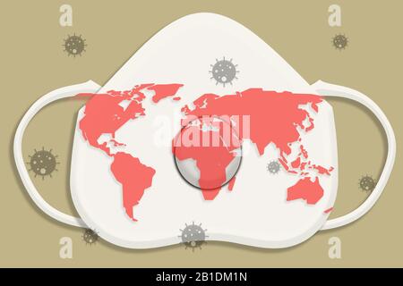 Konzept von Covid-19 China Pathogen Respiratory Coronavirus 2019 Verbreitung auf die Welt - nCoV Virus globale Verbreitung mit medizinischer Maske - Gefährliche chinesen Stockfoto