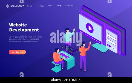 Teamentwickler arbeiten für die Websiteentwicklung für Websitevorlagen oder Landing Homepage Vector Stockfoto
