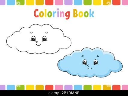 Malbuch für Kinder. Fröhlicher Charakter. Vektorgrafiken. Niedlicher Cartoon-Stil. Hand gezogen. Fantasy-Seite für Kinder. Isoliert auf weißem Backgrou Stock Vektor