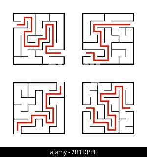 Eine Reihe von Labyrinthe. Spiel für Kinder. Puzzle für Kinder. Labyrinth-Rätsel. Vektorgrafiken Stock Vektor