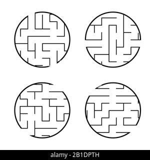 Eine Reihe von Labyrinthe. Spiel für Kinder. Puzzle für Kinder. Labyrinth-Rätsel. Vektorgrafiken Stock Vektor