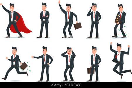 Geschäftsleute. "Man of Affairs", "Office Computer Work" und "Business Worker Character Vector Illustration" Stock Vektor