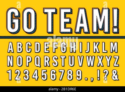 Schriftart für Sportbuchstaben. College Sports Team Typografie Schrift, Sporting Schriften Alphabet und Campus Zahlen 3d Vektor Illustration Set Stock Vektor