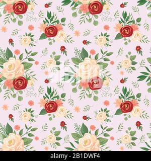 Nahtloses Blumenmuster. Blumenmuster, Rosenknospen und Rosen Vektor-Hintergrund-Illustration Stock Vektor