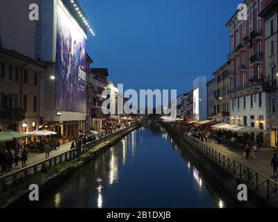 Italien, Lombardei, Mailand, Navigli, Alzaia Naviglio Grande, Kanal Naviglio Grande zwischen dem 12. und dem 14. Jahrhundert Stockfoto