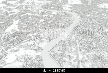 London Stadtplan 3D Rendering. Satellitenansicht der Antenne. Stockfoto