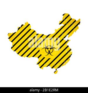 China Land Silhouette mit Warnung Virus Biohazard Zeichen, Coronavirus Gefahr Konzept Illustration auf weiß Stock Vektor