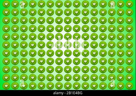 Kiwi Fruit nahtloser Hintergrund. Kiwi mit Herz in der Mitte. Stockfoto