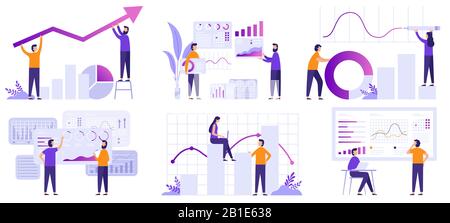 Marktanalyse. Finanzprognosen, Trendprognosen und Analysen zur Geschäftsstrategie - flaches Vektorbild Stock Vektor