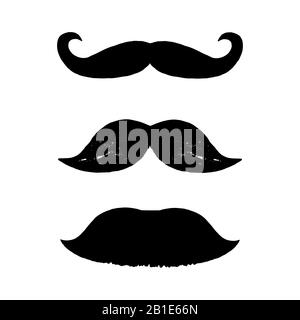 Satz schwarzer Schnurrbart isoliert auf weißem Hintergrund. Drei handgezeichnete Schnurrbart. Stock Vektor
