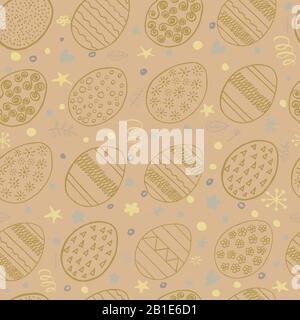 Handgezeichnetes Easter Seamless Muster. Muster mit Ziereiern. Hintergrund der Osterfeiertage. Stock Vektor