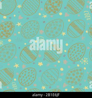 Handgezeichnetes Easter Seamless Muster. Muster mit Ziereiern. Hintergrund der Osterfeiertage. Stock Vektor