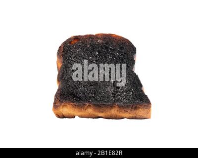 Gebrannte Toastscheiben isoliert auf weißem Hintergrund mit Beschneidungspfaden. Stockfoto