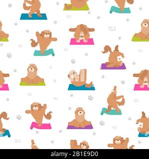 Yoga-Hunde stellen und trainieren ein nahtloses Muster. Cockapoo Clipart. Vektorgrafiken Stock Vektor