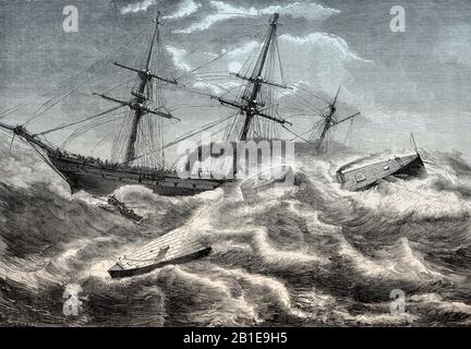 Untergang des ironbezungten Kriegsschiffs USS Monitor, Schlacht von Hampton Roads, amerikanischer Bürgerkrieg, im Jahr 1862
