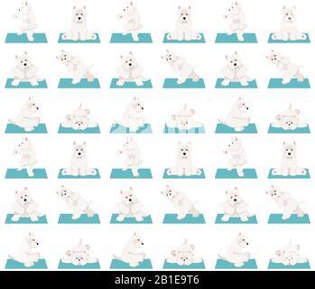 Yoga-Hunde stellen und trainieren ein nahtloses Muster. Clipart von West Highland White Terrier. Vektorgrafiken Stock Vektor